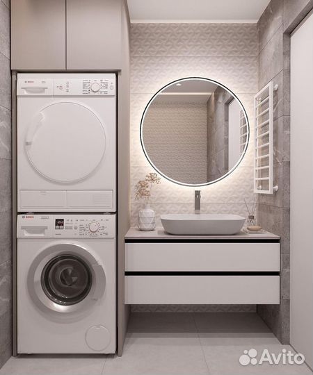 Встроенный шкаф в ванную комнату, под ключ