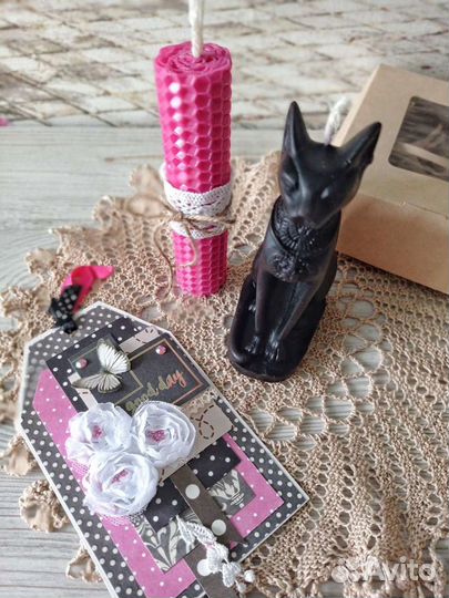 Свечи из вощины, открытка ручной работы