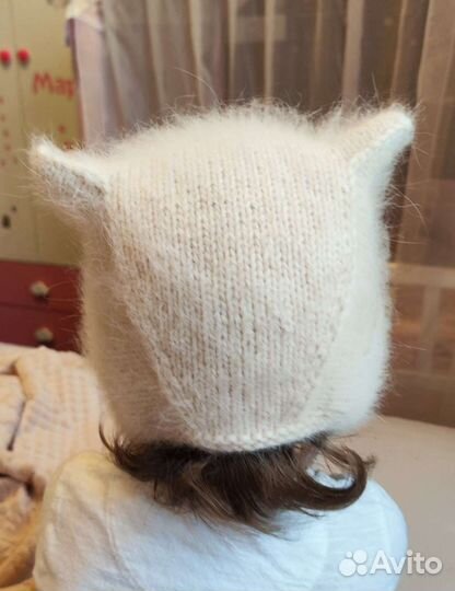Шапка чепчик вязаный с ушками рожками детский