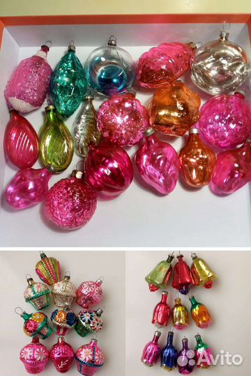 Ёлочные игрушки СССР: зайки, снегурочка, Дед Мороз