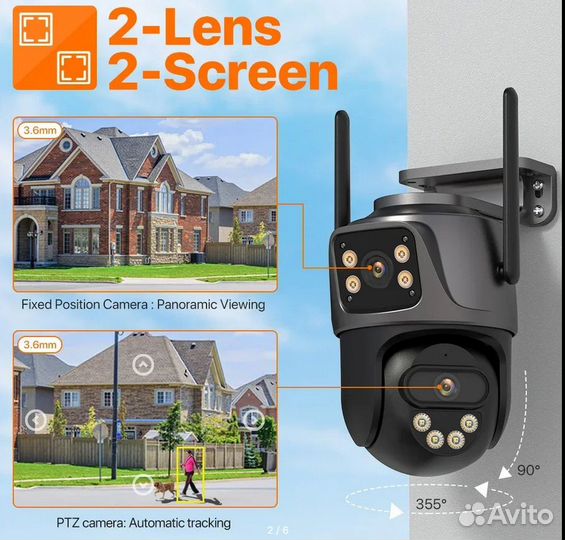 PTZ Камера Wi-Fi с двухкамерная 6 Мп автослежение
