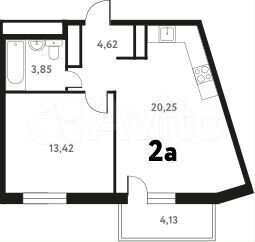 2-к. квартира, 43,5 м², 6/6 эт.