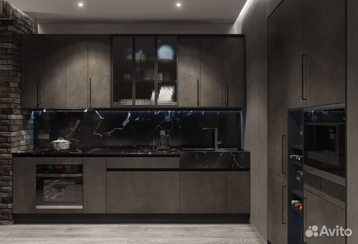 Кухня из пластика с витринами из профиля