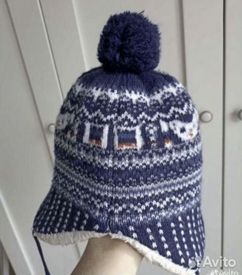 Комплект зимняя шапка с шарфом на мальчика 1,5-3 л