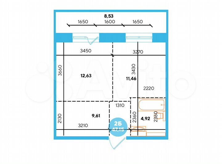 2-к. квартира, 47,2 м², 14/15 эт.