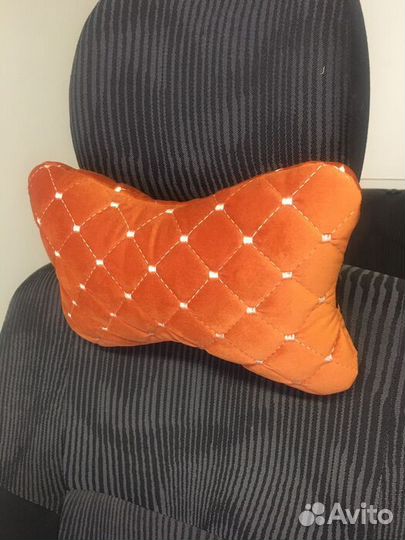 Подушка на подголовник ромб велюр оранжевый, бе