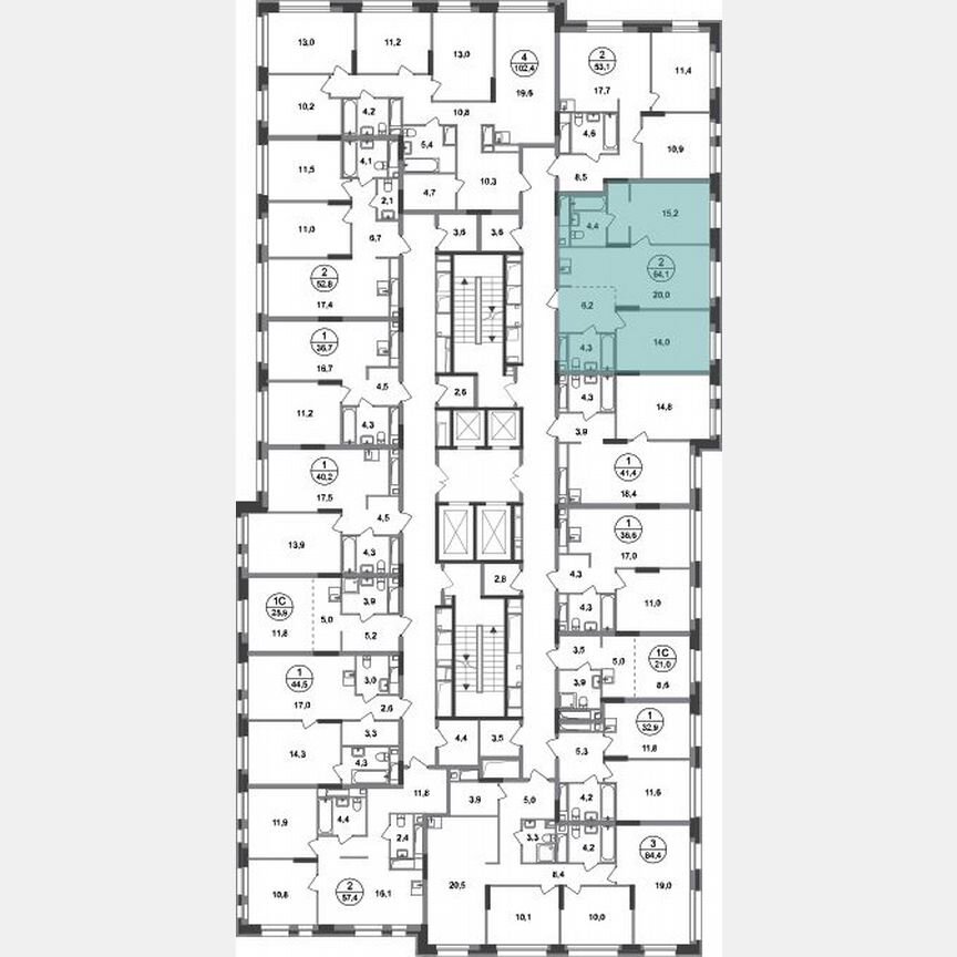 2-к. квартира, 64,1 м², 13/20 эт.
