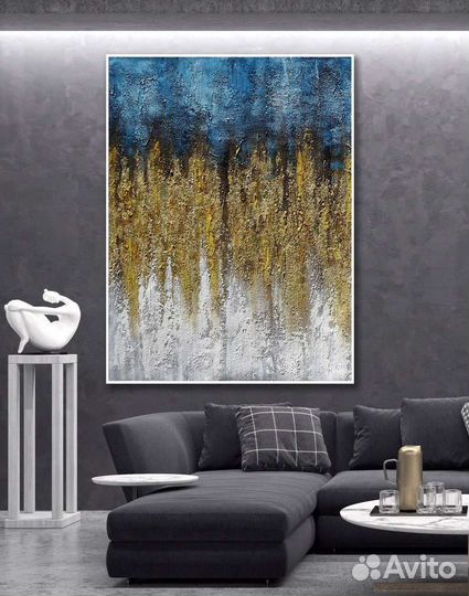 Абстрактная живопись маслом бирюзовое золото