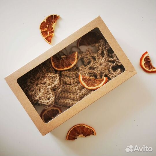 Джутовые елочные игрушки вязаные набор подарочный