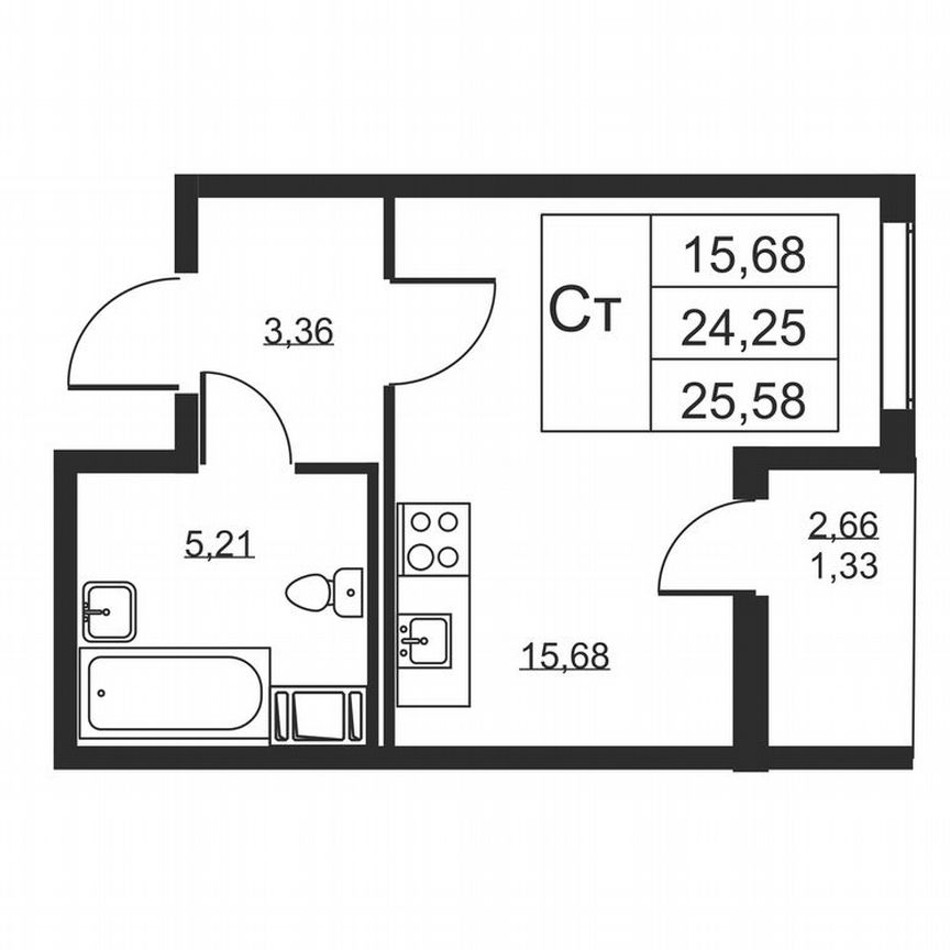 Квартира-студия, 25,6 м², 5/19 эт.