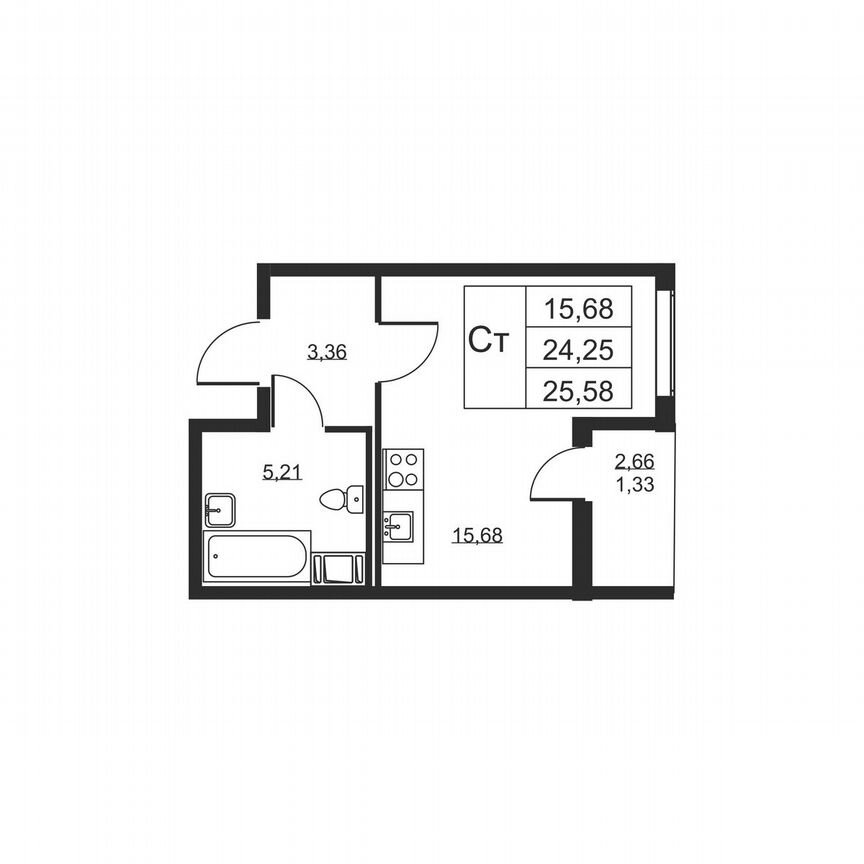 Квартира-студия, 25,6 м², 5/19 эт.