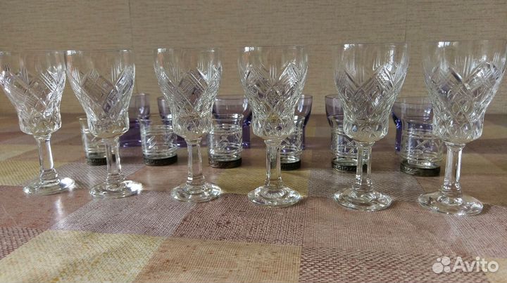 Хрустальные фужеры СССР и рюмки (цв.стекло), Чехия