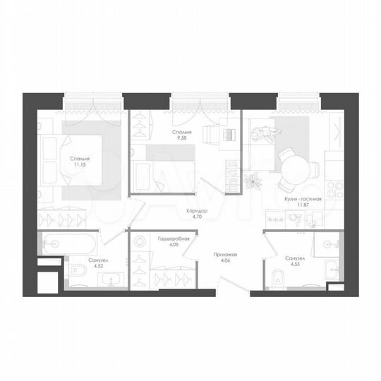 2-к. квартира, 55,1 м², 39/39 эт.