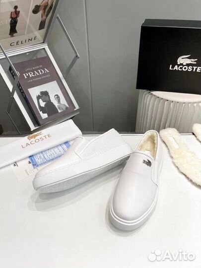 Слипоны мужские Lacoste кожа овчина белые