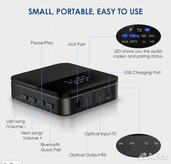 Адаптер Bluetooth-spdif 5,0 CSR8675 aptx HD