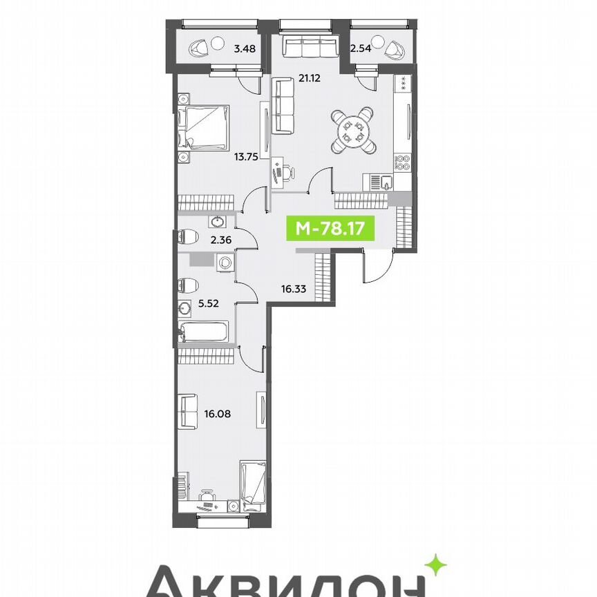 2-к. квартира, 78,2 м², 9/12 эт.