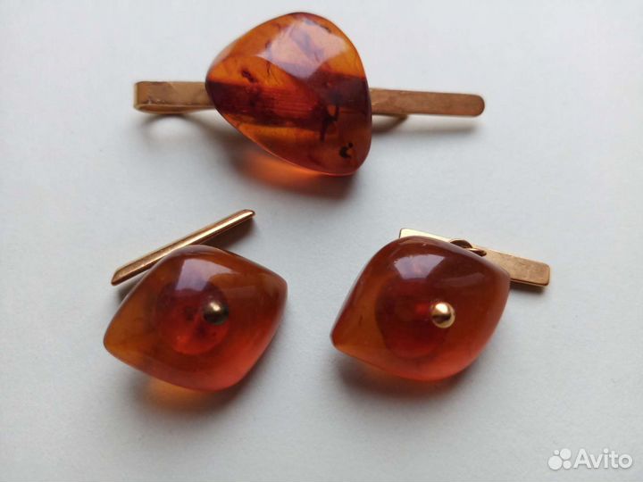 Запонки, зажим для галстука янтарь