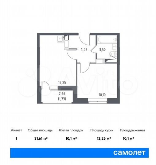 1-к. квартира, 31,6 м², 12/17 эт.