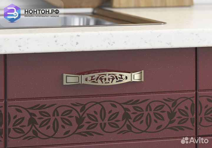 Кухня Мечта 1.6 м белый / белый металлик / гранат