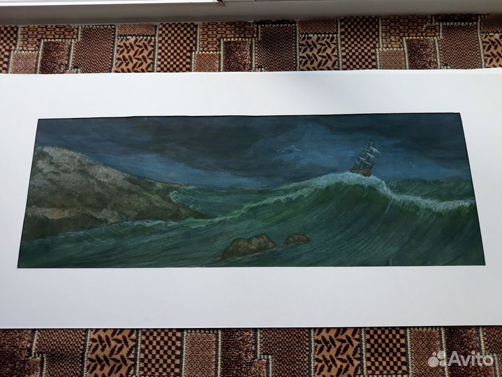 Картина акварелью морской пейзаж