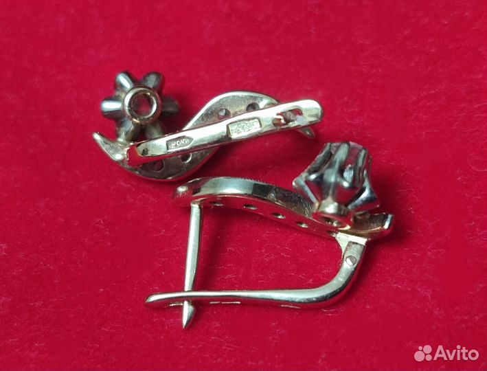 Золотые серьги с бриллиантами,583, звезда,СССР
