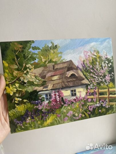 Картина маслом пейзаж с домом