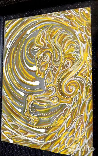 Картина, арт, акрил, А4, Золотой Конь