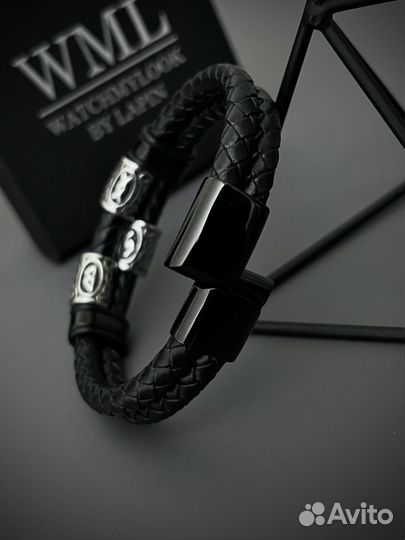 Браслет с рунами из натуральной кожи