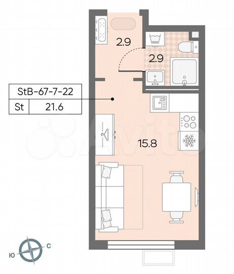 Квартира-студия, 21,6 м², 19/24 эт.