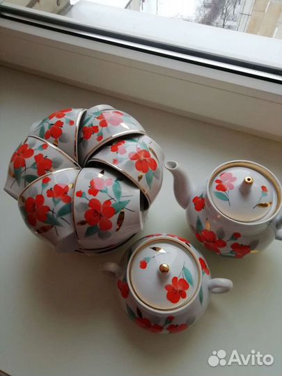 СССР Сервиз чайный Красный фарфорист, 6 персон