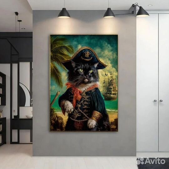Картина маслом кот пират Детальная проработка