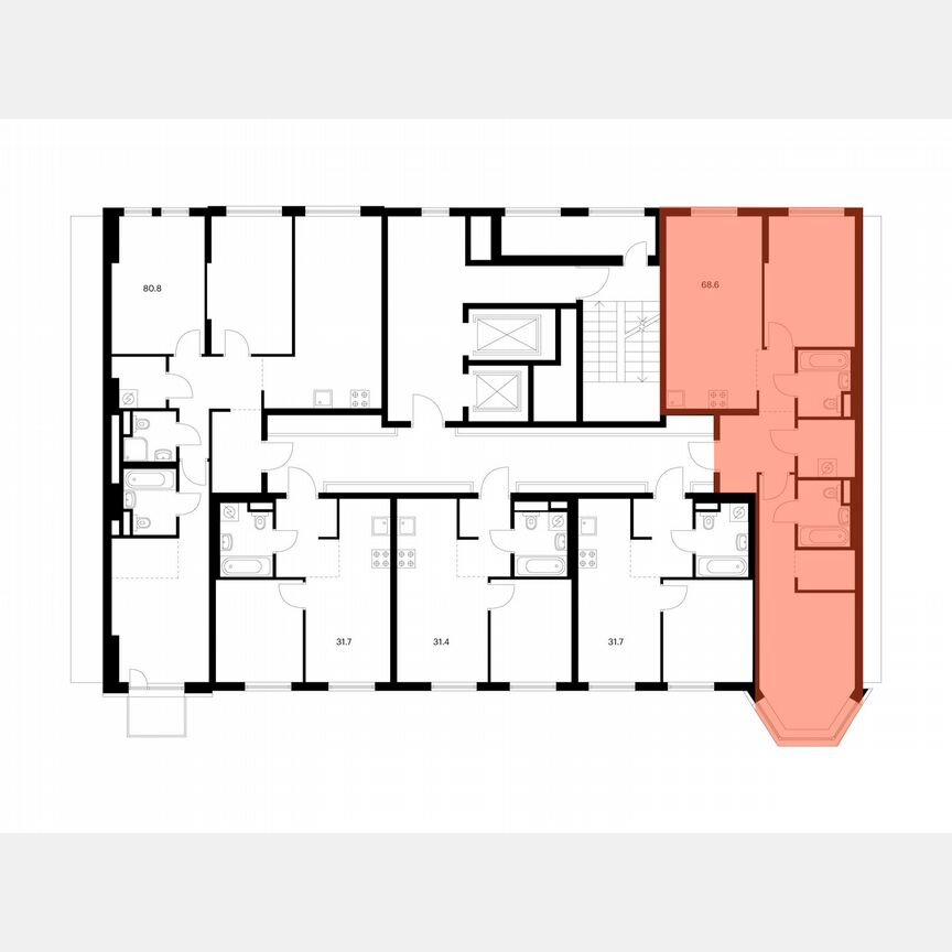 2-к. квартира, 68,6 м², 2/12 эт.