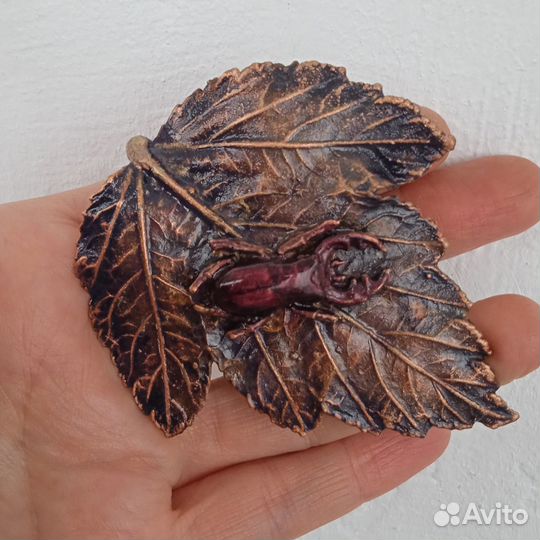 Брошь ручной работы из меди. Гальванопластика