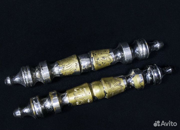 Дверные ручки, пара, старинные, латунь, гравировка