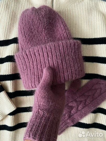 Шапка и варежки пух норки