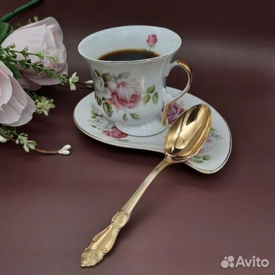 Ложки мельхиор золочение роза