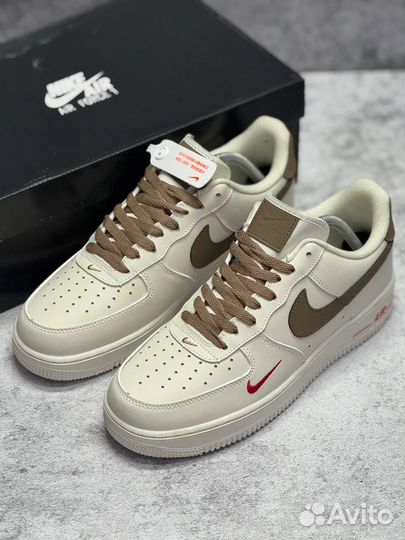 Кроссовки Nike Air Force 1 White Brown (Арт.21857)