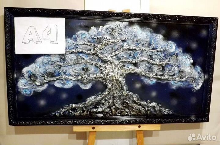 Картина в интерьер, дерево, 3Dпанно