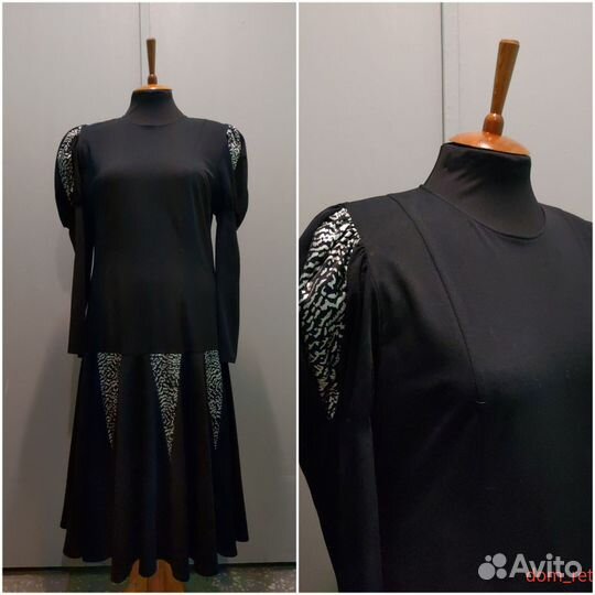 Платье с серебряным принтом р.52 Финляндия 1980 гг