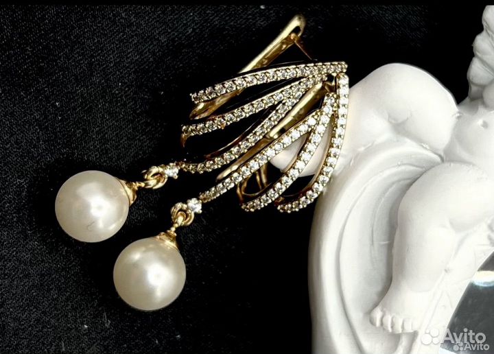 Серьги покрытие золото жемчуг