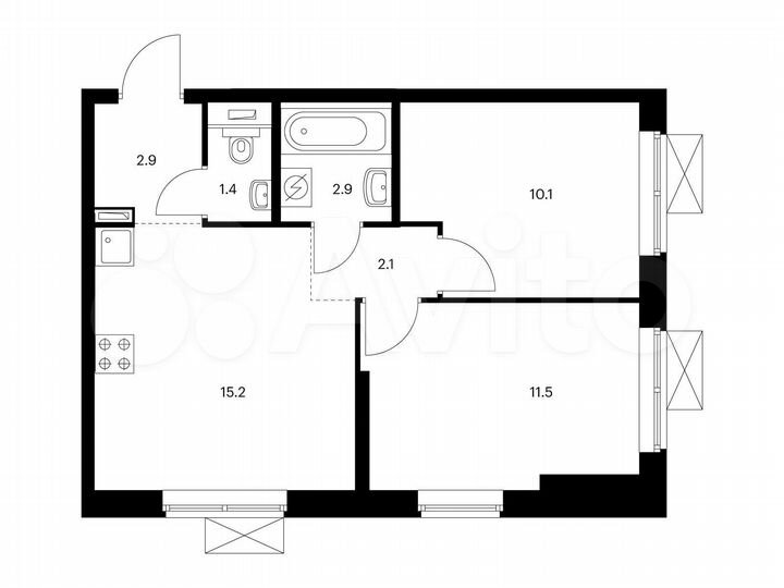 2-к. квартира, 46,1 м², 13/25 эт.