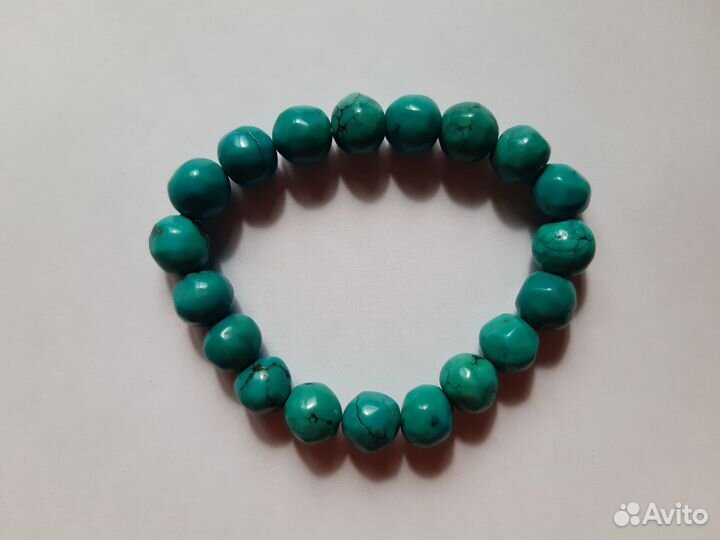 Браслет из Бирюзы, бусины галтовка 9-10мм