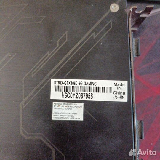 Видеокарта gtx 1060 6gb asus strix