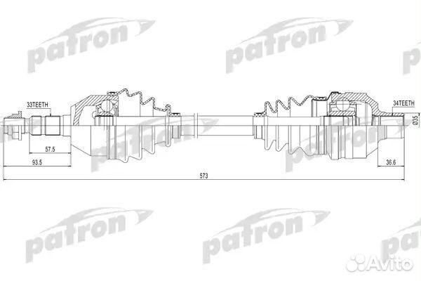 Patron PDS0422 Полуось правая 33X573X34 opel astra