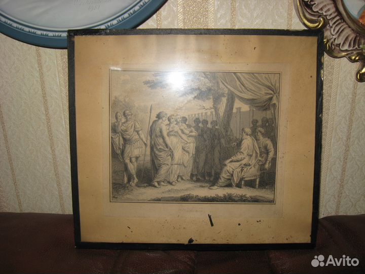 Гравюры в рамке антикварные парные 19 век