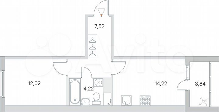 1-к. квартира, 39,9 м², 2/8 эт.