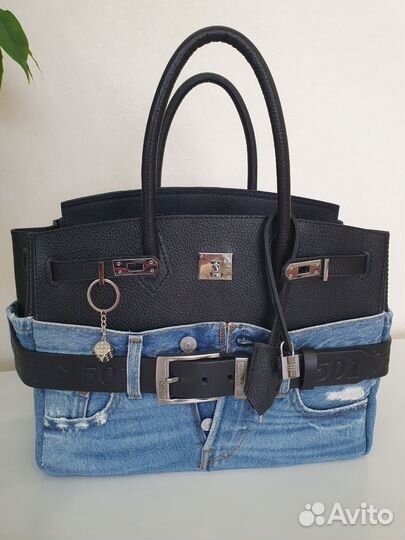 Сумка джинсовая кожаная a'la Birkin 35.My Handmade