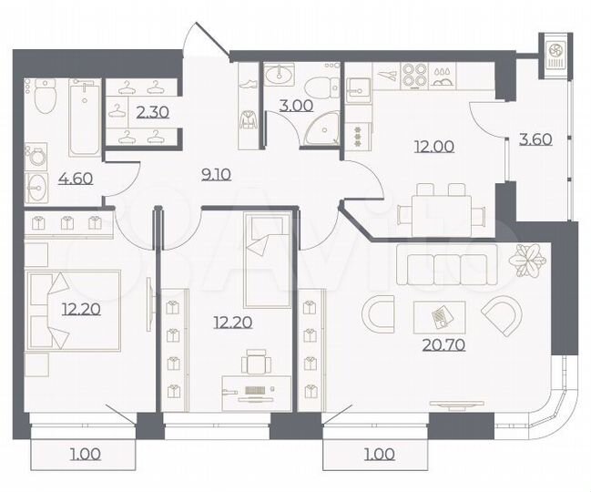 3-к. квартира, 77,9 м², 3/25 эт.