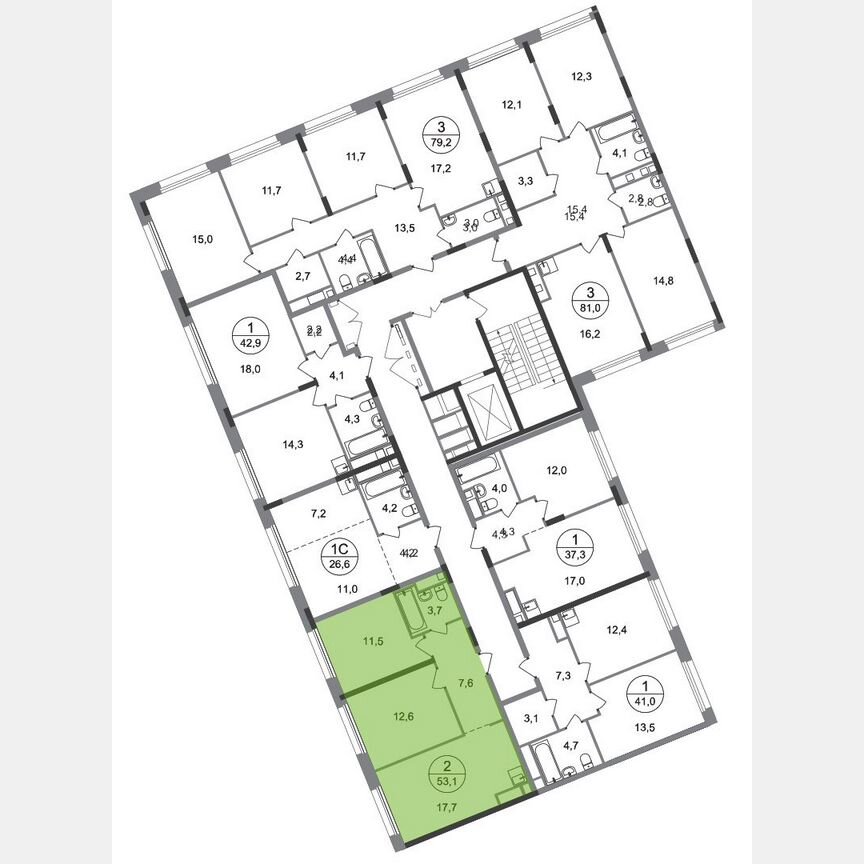 2-к. квартира, 53,1 м², 8/17 эт.