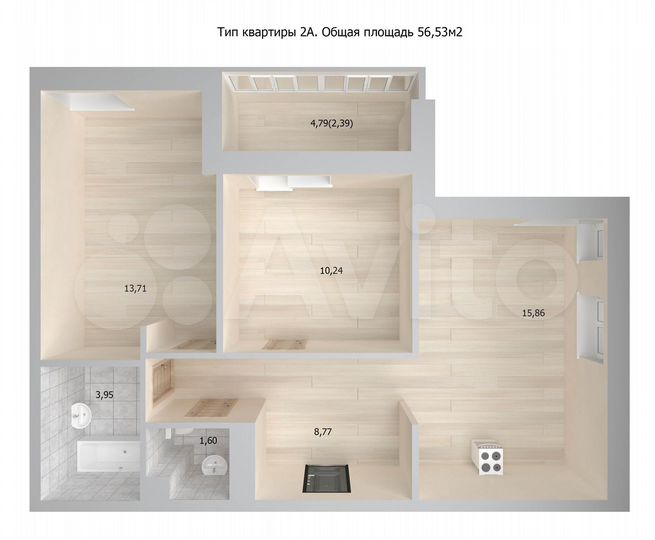 2-к. квартира, 58,8 м², 9/17 эт.